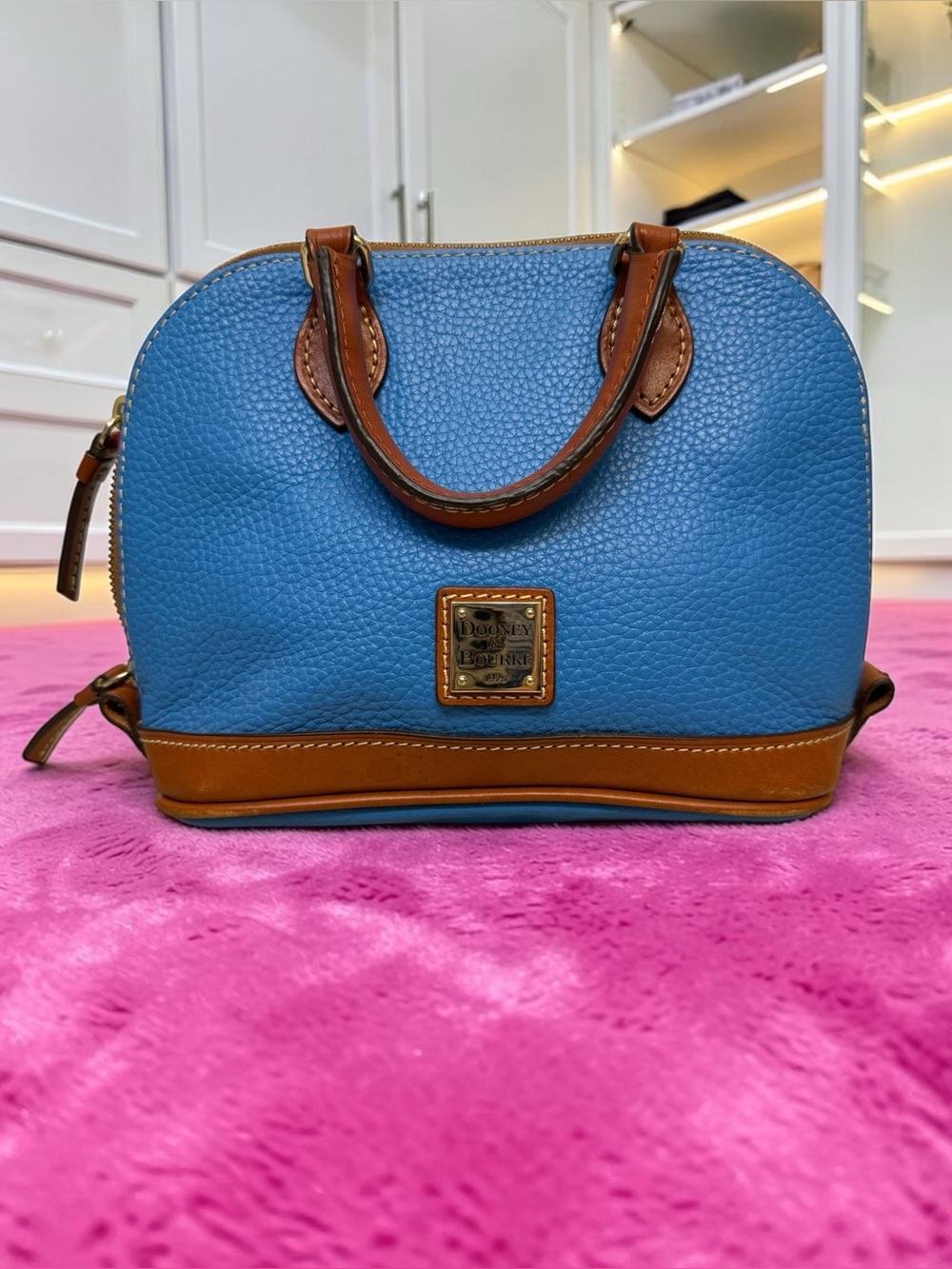 Dooney & Bourke Pebble Leather Satchel in Sky Blue/Tan - Picture 4 of 11